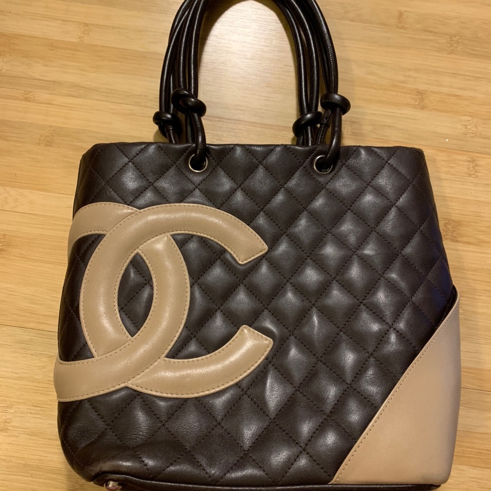 Chanel Brown/Beige Quilted Ligne Cambon Bucket Bag